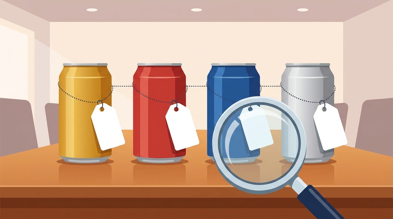 ビール大手4社のカルテル疑惑と公正取引委員会の強制調査をイメージしたイラスト